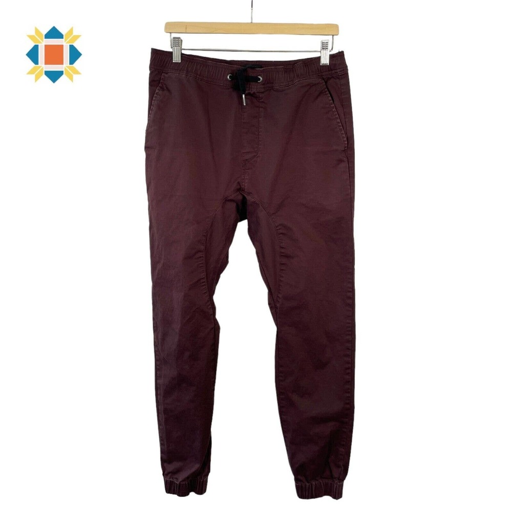 Zanerobe Men's 34 Jogger Pants Red Burgundy Elastic Waist Drawstring Tapered Leg